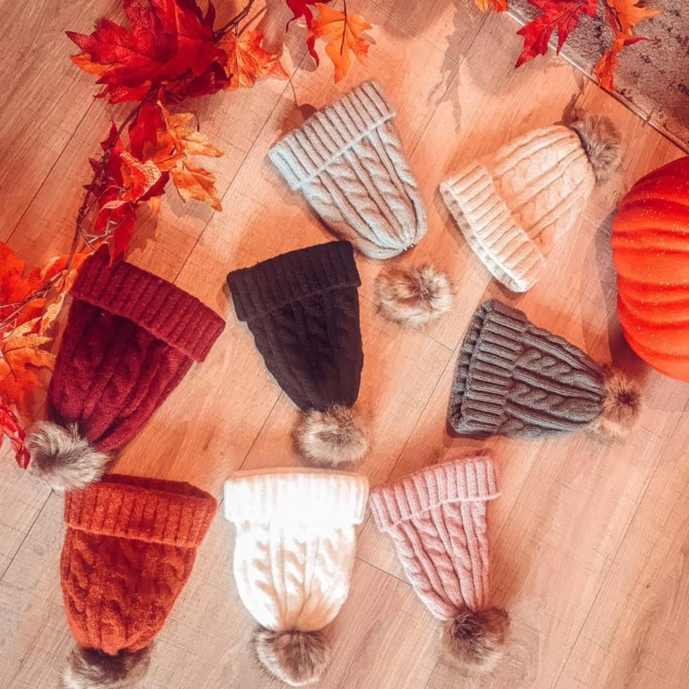 Snap pom beanies